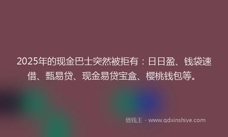 2025年的现金巴士突然被拒有：日日盈、钱袋速借、甄易贷、现金易贷宝盒、樱桃钱包等。