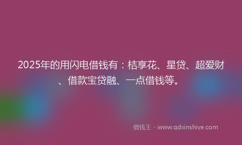 2025年的用闪电借钱有：桔享花、星贷、超爱财、借款宝贷融、一点借钱等。