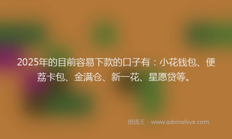 2025年的目前容易下款的口子有：小花钱包、便荔卡包、金满仓、新一花、星愿贷等。