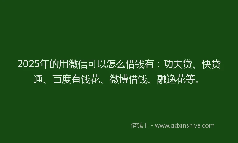 2025年的用微信可以怎么借钱有：功夫贷、快贷通、百度有钱花、微博借钱、融逸花等。
