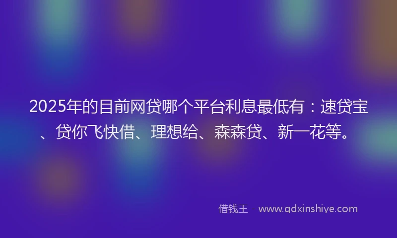 2025年的目前网贷哪个平台利息最低有：速贷宝、贷你飞快借、理想给、森森贷、新一花等。