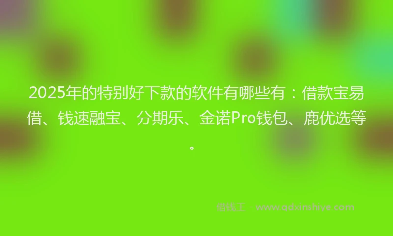 2025年的特别好下款的软件有哪些有：借款宝易借、钱速融宝、分期乐、金诺Pro钱包、鹿优选等。