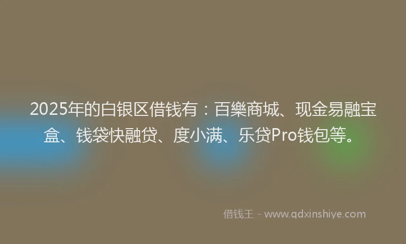 2025年的白银区借钱有：百樂商城、现金易融宝盒、钱袋快融贷、度小满、乐贷Pro钱包等。