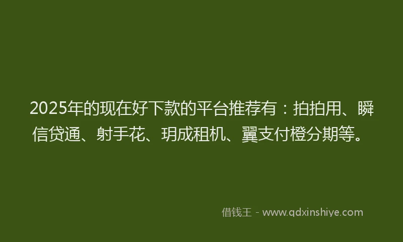 2025年的现在好下款的平台推荐有：拍拍用、瞬信贷通、射手花、玥成租机、翼支付橙分期等。