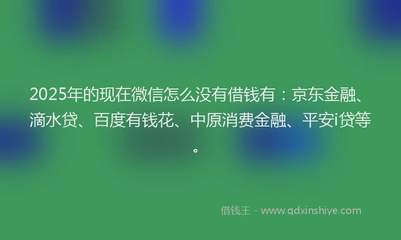 2025年的现在微信怎么没有借钱有：京东金融、滴水贷、百度有钱花、中原消费金融、平安i贷等。