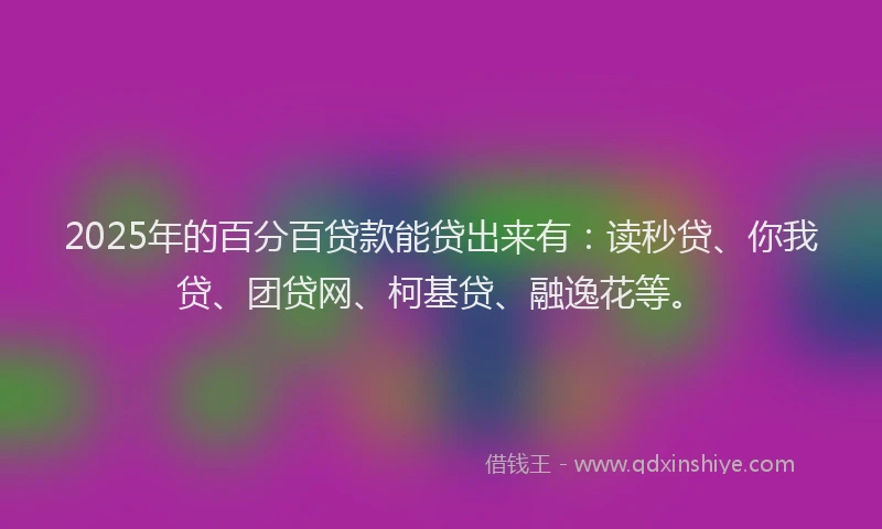 2025年的百分百贷款能贷出来有：读秒贷、你我贷、团贷网、柯基贷、融逸花等。