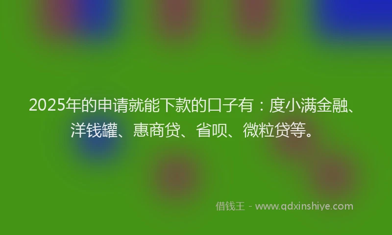2025年的申请就能下款的口子有：度小满金融、洋钱罐、惠商贷、省呗、微粒贷等。