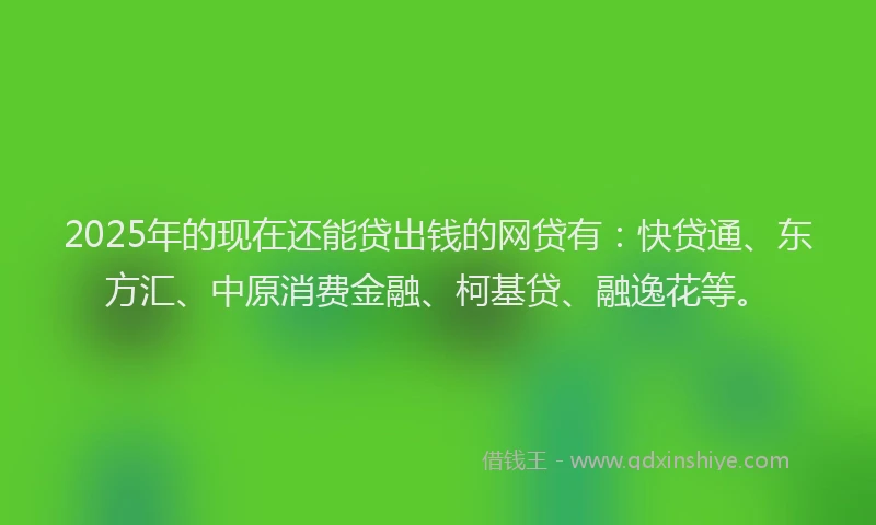 2025年的现在还能贷出钱的网贷有：快贷通、东方汇、中原消费金融、柯基贷、融逸花等。