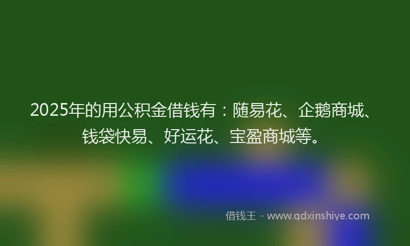2025年的用公积金借钱有：随易花、企鹅商城、钱袋快易、好运花、宝盈商城等。