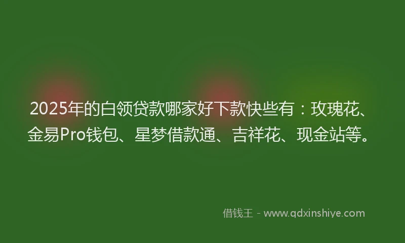 2025年的白领贷款哪家好下款快些有：玫瑰花、金易Pro钱包、星梦借款通、吉祥花、现金站等。