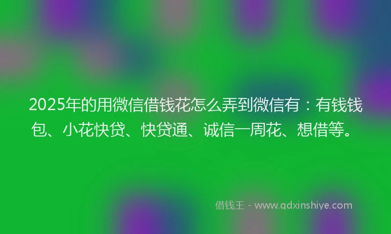 2025年的用微信借钱花怎么弄到微信有：有钱钱包、小花快贷、快贷通、诚信一周花、想借等。