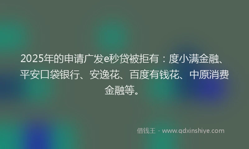 2025年的申请广发e秒贷被拒有：度小满金融、平安口袋银行、安逸花、百度有钱花、中原消费金融等。