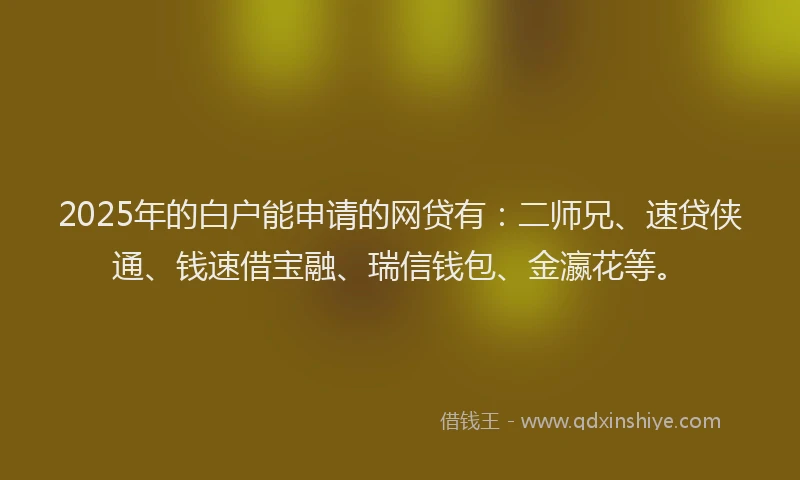 2025年的白户能申请的网贷有：二师兄、速贷侠通、钱速借宝融、瑞信钱包、金瀛花等。