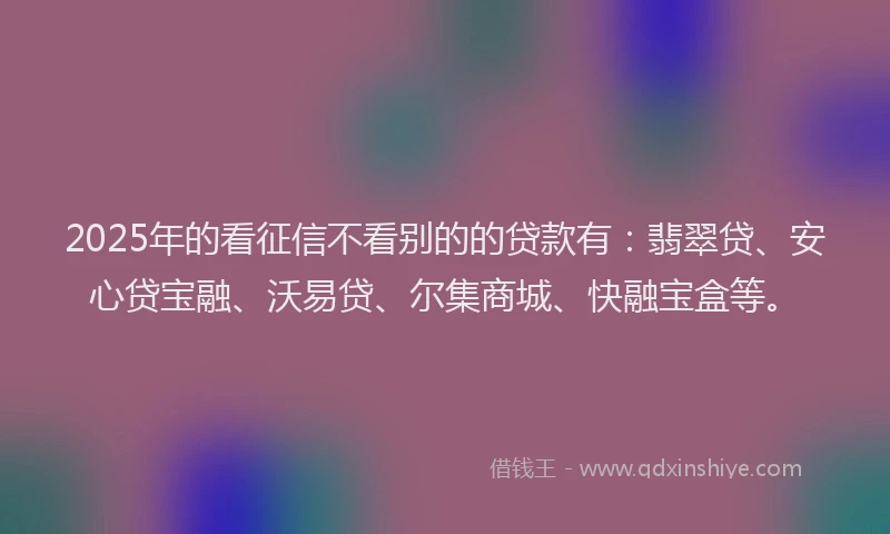 2025年的看征信不看别的的贷款有：翡翠贷、安心贷宝融、沃易贷、尔集商城、快融宝盒等。