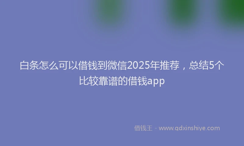 白条怎么可以借钱到微信2025年推荐，总结5个比较靠谱的借钱app