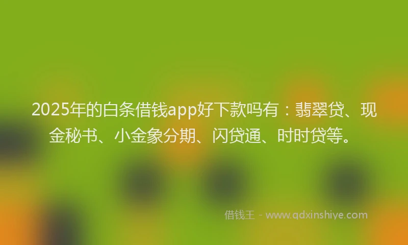 2025年的白条借钱app好下款吗有：翡翠贷、现金秘书、小金象分期、闪贷通、时时贷等。