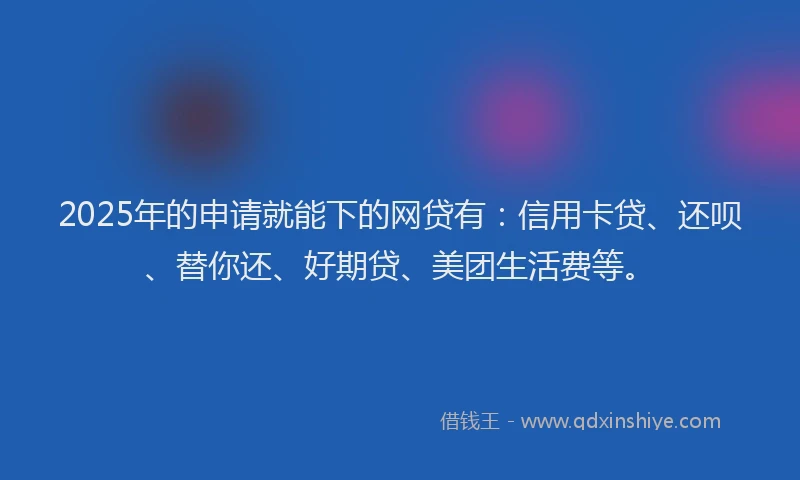 2025年的申请就能下的网贷有：信用卡贷、还呗、替你还、好期贷、美团生活费等。