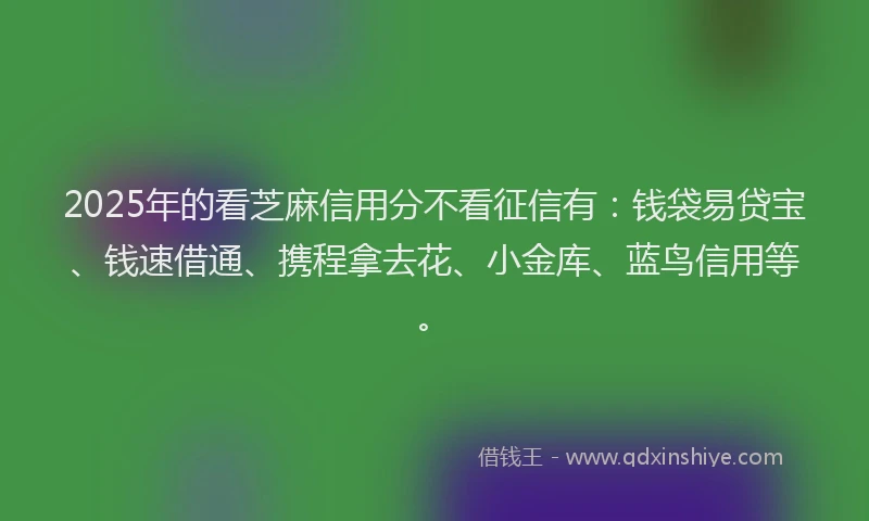 2025年的看芝麻信用分不看征信有：钱袋易贷宝、钱速借通、携程拿去花、小金库、蓝鸟信用等。