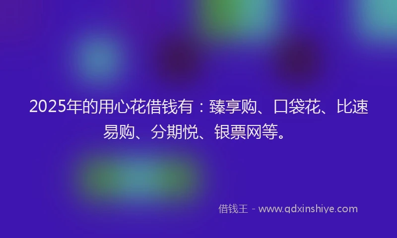 2025年的用心花借钱有：臻享购、口袋花、比速易购、分期悦、银票网等。