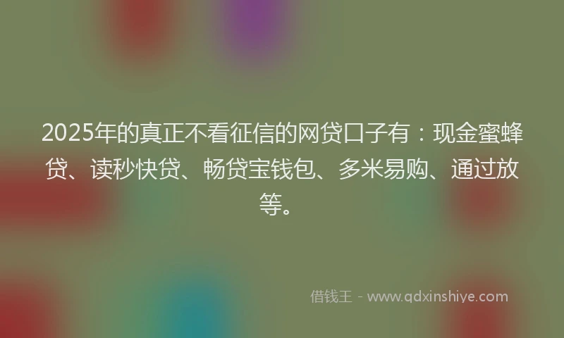 2025年的真正不看征信的网贷口子有：现金蜜蜂贷、读秒快贷、畅贷宝钱包、多米易购、通过放等。
