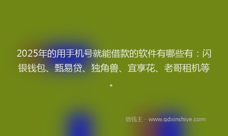 2025年的用手机号就能借款的软件有哪些有：闪银钱包、甄易贷、独角兽、宜享花、老哥租机等。