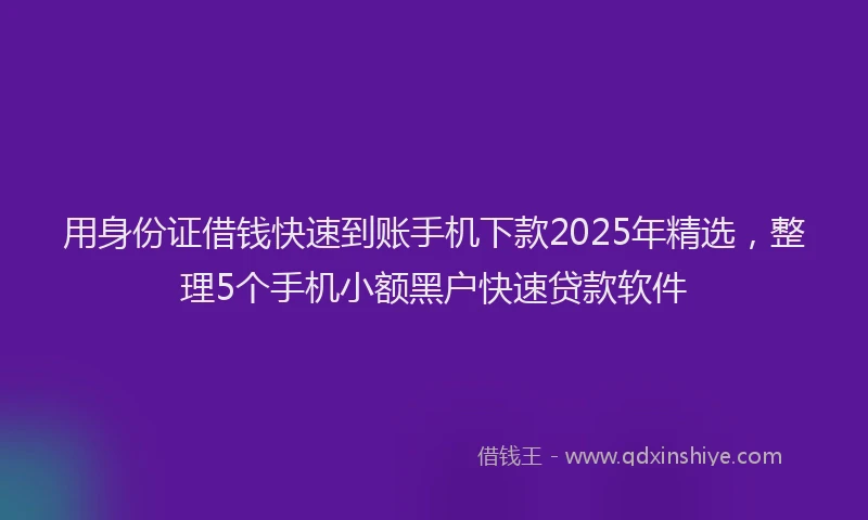 用身份证借钱快速到账手机下款2025年精选，整理5个手机小额黑户快速贷款软件