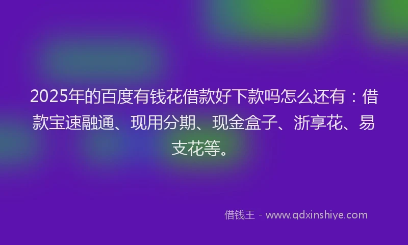 2025年的百度有钱花借款好下款吗怎么还有：借款宝速融通、现用分期、现金盒子、浙享花、易支花等。