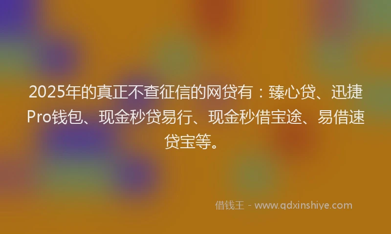 2025年的真正不查征信的网贷有：臻心贷、迅捷Pro钱包、现金秒贷易行、现金秒借宝途、易借速贷宝等。