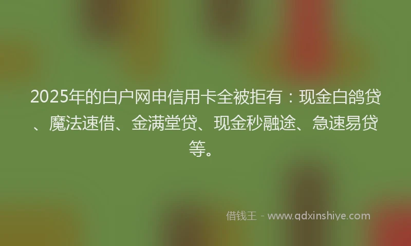 2025年的白户网申信用卡全被拒有：现金白鸽贷、魔法速借、金满堂贷、现金秒融途、急速易贷等。