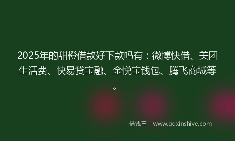 2025年的甜橙借款好下款吗有：微博快借、美团生活费、快易贷宝融、金悦宝钱包、腾飞商城等。