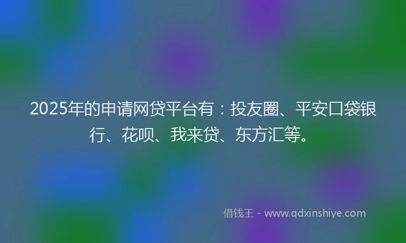 2025年的申请网贷平台有：投友圈、平安口袋银行、花呗、我来贷、东方汇等。