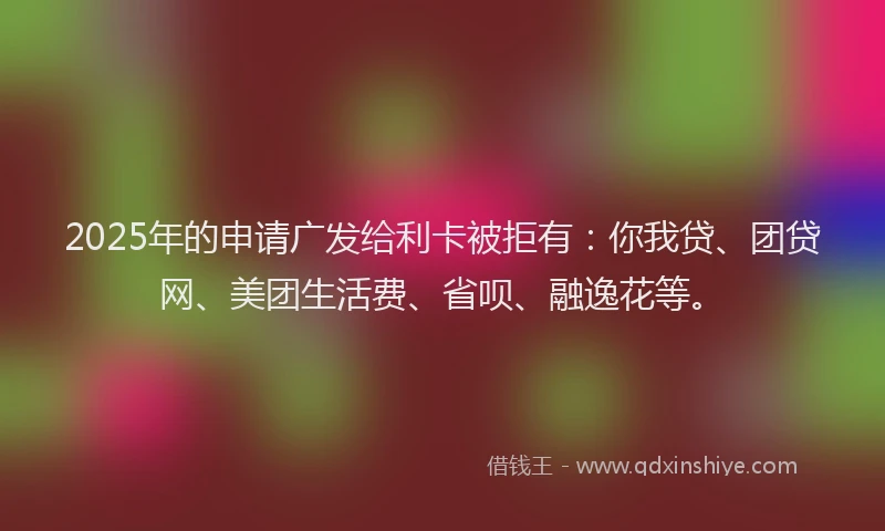 2025年的申请广发给利卡被拒有：你我贷、团贷网、美团生活费、省呗、融逸花等。