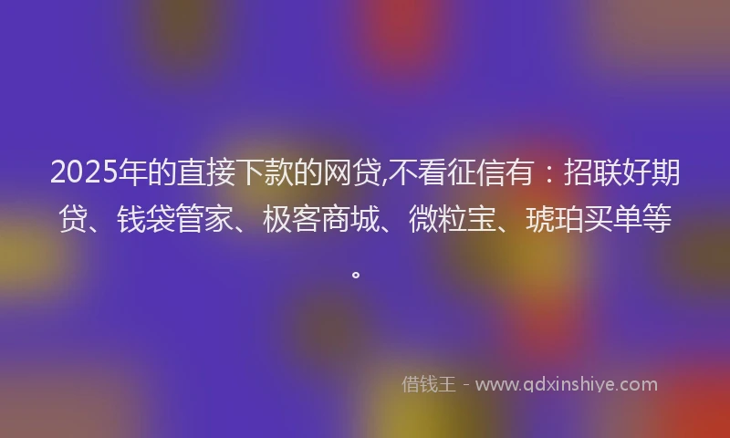 2025年的直接下款的网贷,不看征信有：招联好期贷、钱袋管家、极客商城、微粒宝、琥珀买单等。
