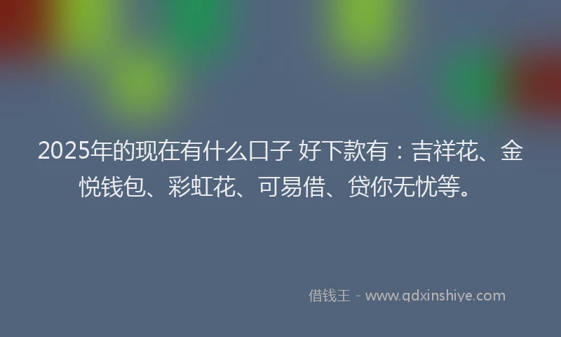 2025年的现在有什么口子 好下款有：吉祥花、金悦钱包、彩虹花、可易借、贷你无忧等。