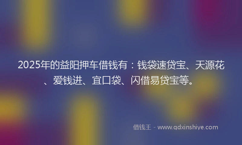 2025年的益阳押车借钱有：钱袋速贷宝、天源花、爱钱进、宜口袋、闪借易贷宝等。