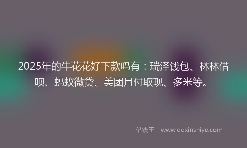2025年的牛花花好下款吗有：瑞泽钱包、林林借呗、蚂蚁微贷、美团月付取现、多米等。