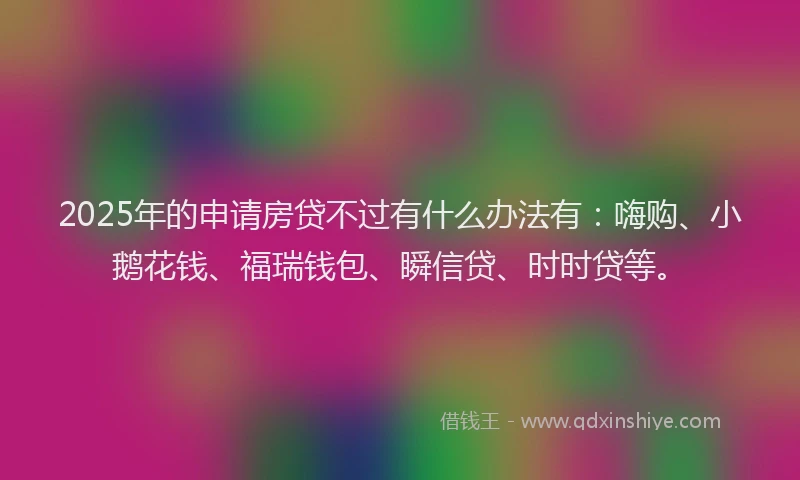 2025年的申请房贷不过有什么办法有：嗨购、小鹅花钱、福瑞钱包、瞬信贷、时时贷等。