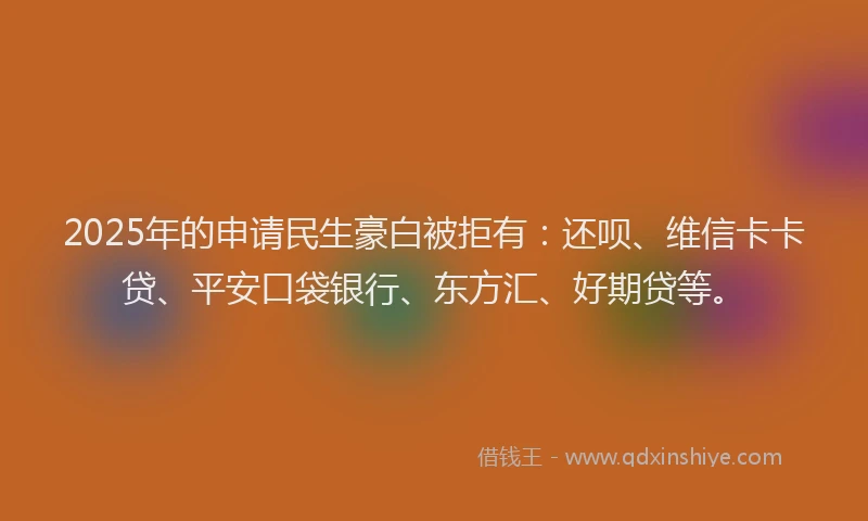 2025年的申请民生豪白被拒有：还呗、维信卡卡贷、平安口袋银行、东方汇、好期贷等。