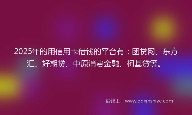 2025年的用信用卡借钱的平台有：团贷网、东方汇、好期贷、中原消费金融、柯基贷等。