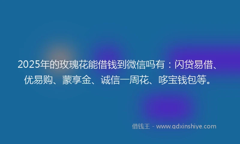 2025年的玫瑰花能借钱到微信吗有：闪贷易借、优易购、蒙享金、诚信一周花、哆宝钱包等。