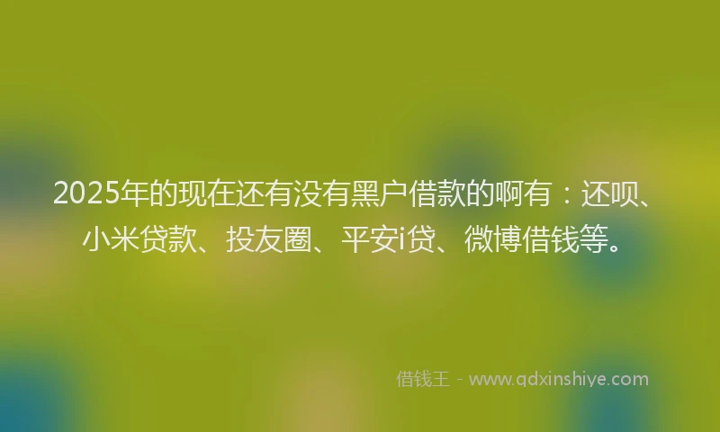 2025年的现在还有没有黑户借款的啊有：还呗、小米贷款、投友圈、平安i贷、微博借钱等。