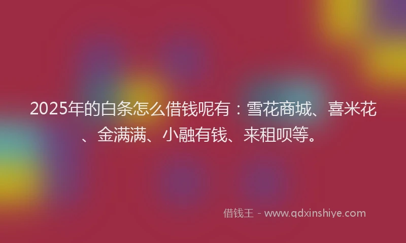 2025年的白条怎么借钱呢有：雪花商城、喜米花、金满满、小融有钱、来租呗等。