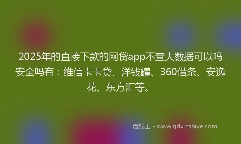 2025年的直接下款的网贷app不查大数据可以吗安全吗有：维信卡卡贷、洋钱罐、360借条、安逸花、东方汇等。