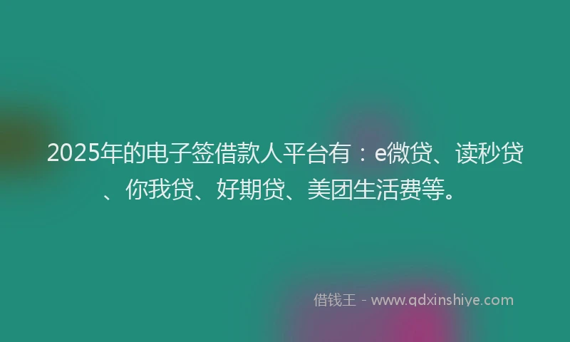2025年的电子签借款人平台有：e微贷、读秒贷、你我贷、好期贷、美团生活费等。