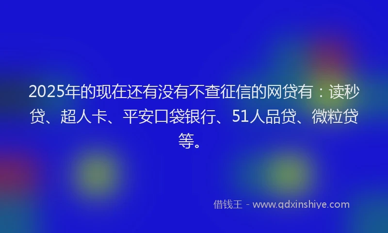 2025年的现在还有没有不查征信的网贷有：读秒贷、超人卡、平安口袋银行、51人品贷、微粒贷等。