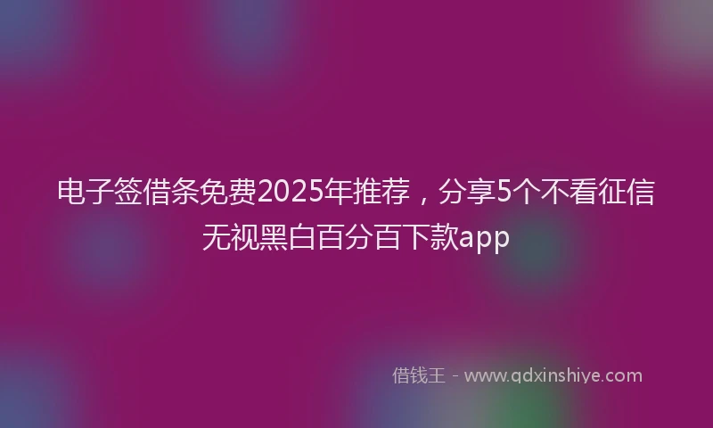 电子签借条免费2025年推荐，分享5个不看征信无视黑白百分百下款app