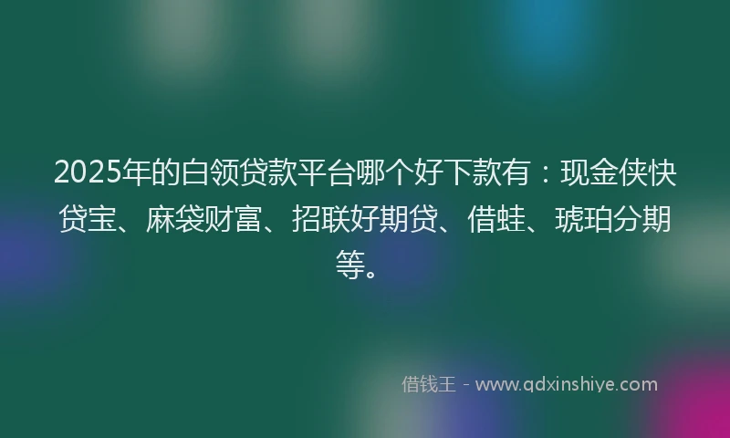 2025年的白领贷款平台哪个好下款有：现金侠快贷宝、麻袋财富、招联好期贷、借蛙、琥珀分期等。