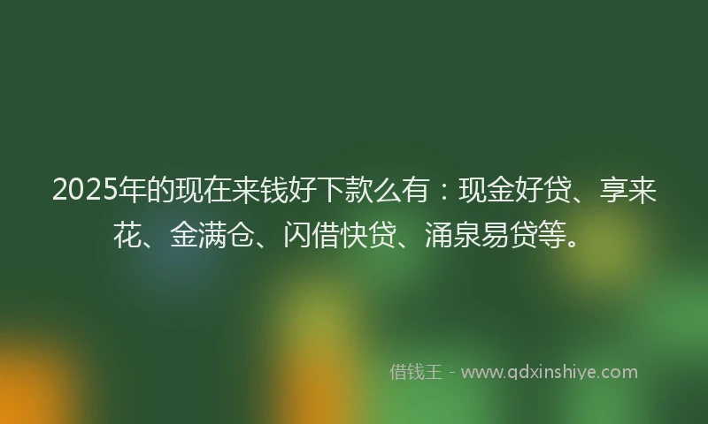 2025年的现在来钱好下款么有：现金好贷、享来花、金满仓、闪借快贷、涌泉易贷等。