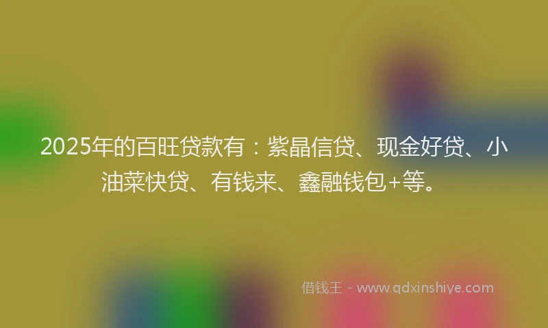 2025年的百旺贷款有：紫晶信贷、现金好贷、小油菜快贷、有钱来、鑫融钱包+等。
