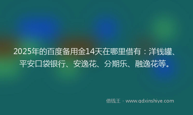 2025年的百度备用金14天在哪里借有：洋钱罐、平安口袋银行、安逸花、分期乐、融逸花等。